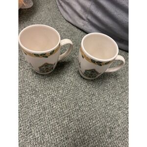 Thomson Pottery Birdhouse Coffee Cups Mugs Birds Red Hearts Set of 2 Excellent B